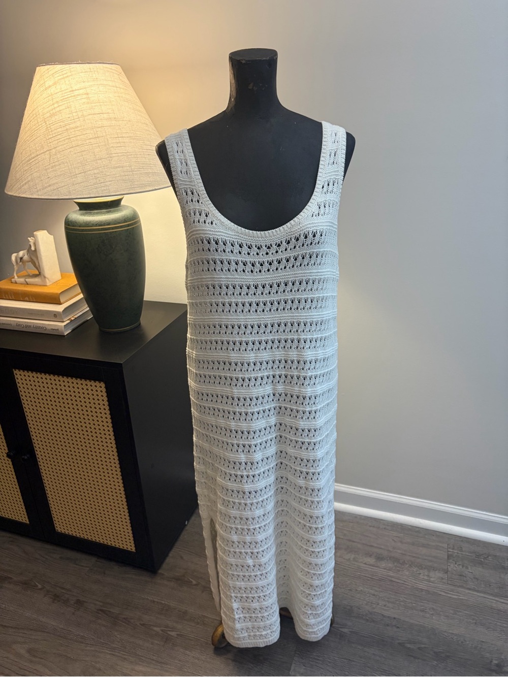 Old Navy Boho Beach Cream Crochet Midi/Maxi Dress Cover-Up Medium 96% Cotton